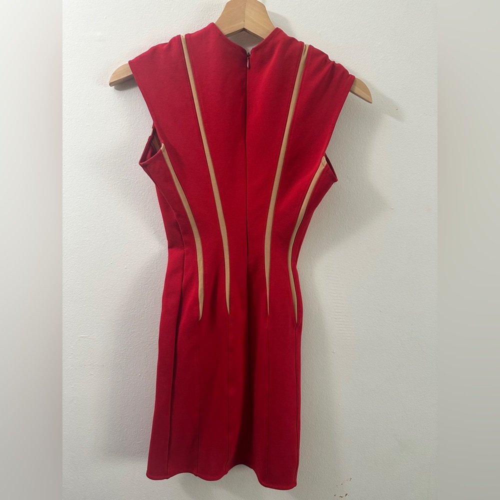 TORN BY ROBBY KOBO Vintage Red Gold/Tan Mini Bandage Dress SIZE XS 2 00s Club - Picture 6 of 8